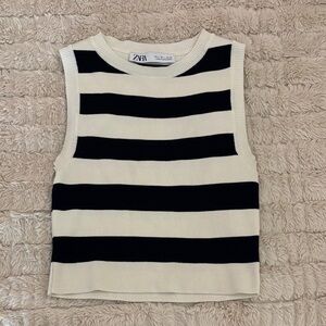 Zara Cream and Black Striped Knit Tank